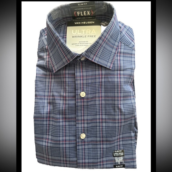 NWT‎ Van Heusen Dress Shirt Mens Wrinkle Free Long Sleeve Fitted Blue 14 1/2 - Picture 1 of 3